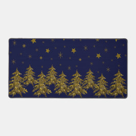 Sparly Gold kerstboom, maan, sterren op blauw Bureaumat
