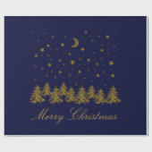 Sparly Gold kerstboom, maan, sterren op blauw Cadeaupapier (Vlak)