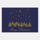 Sparly Gold kerstboom, maan, sterren op blauw Inpakpapier Vel (Voorkant 2)