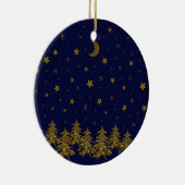 Sparly Gold kerstboom, maan, sterren op blauw Keramisch Ornament (Rechts)