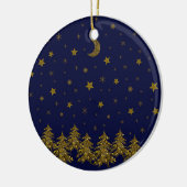 Sparly Gold kerstboom, maan, sterren op blauw Keramisch Ornament (Links)