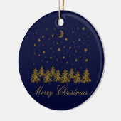 Sparly Gold kerstboom, maan, sterren op blauw Keramisch Ornament (Links)