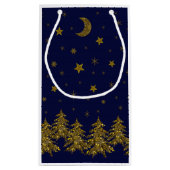Sparly Gold kerstboom, maan, sterren op blauw Klein Cadeauzakje (Achterkant)