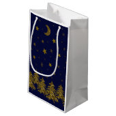 Sparly Gold kerstboom, maan, sterren op blauw Klein Cadeauzakje (Achterkant Gekanteld)