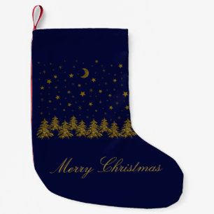 Sparly Gold kerstboom, maan, sterren op blauw Kleine Kerstsok