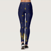 Sparly Gold kerstboom, maan, sterren op blauw Leggings (Achterkant)