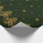 Sparly Gold kerstboom, maan, sterren op groen Cadeaupapier (Hoek)