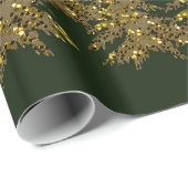Sparly Gold kerstboom, maan, sterren op groen Cadeaupapier (Rol Hoek)