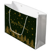 Sparly Gold kerstboom, maan, sterren op groen Groot Cadeauzakje (Voorkant Gekanteld)