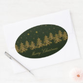 Sparly Gold kerstboom, maan, sterren op groen Ovale Sticker (Envelop)
