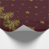 Sparly Gold kerstboom, maan, sterren op rood Cadeaupapier (Hoek)
