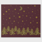 Sparly Gold kerstboom, maan, sterren op rood Cadeaupapier (Vlak)