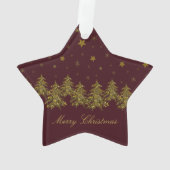 Sparly Gold kerstboom, maan, sterren op rood Ornament (achterkant)