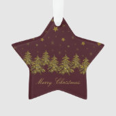 Sparly Gold kerstboom, maan, sterren op rood Ornament (voorkant)