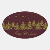 Sparly Gold kerstboom, maan, sterren op rood Ovale Sticker (Voorkant)