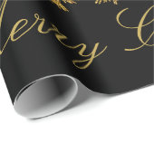 Sparly Gold kerstboom, maan, sterren op zwart Cadeaupapier (Rol Hoek)