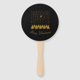 Sparly Gold kerstboom, maan, sterren op zwart Handwaaier