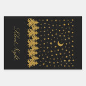 Sparly Gold kerstboom, maan, sterren op zwart Inpakpapier Vel (Voorkant 2)
