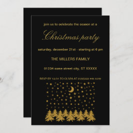 Sparly Gold kerstboom, maan, sterren op zwart Kaart