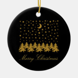 Sparly Gold kerstboom, maan, sterren op zwart Keramisch Ornament