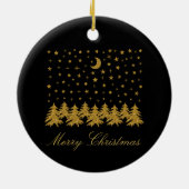 Sparly Gold kerstboom, maan, sterren op zwart Keramisch Ornament (Achterkant)