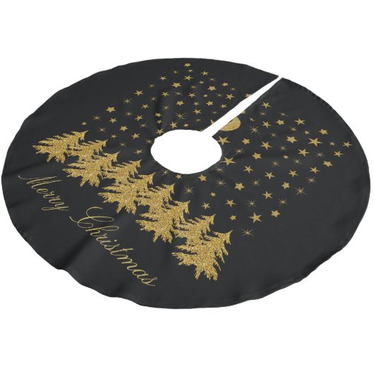 Sparly Gold kerstboom, maan, sterren op zwart Kerstboom Rok (Gekanteld)