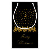 Sparly Gold kerstboom, maan, sterren op zwart Klein Cadeauzakje (Achterkant)
