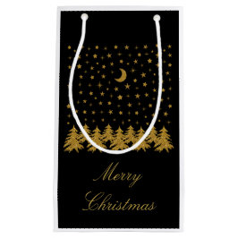 Sparly Gold kerstboom, maan, sterren op zwart Klein Cadeauzakje
