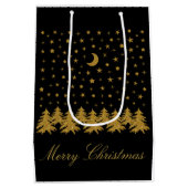 Sparly Gold kerstboom, maan, sterren op zwart Medium Cadeauzakje (Achterkant)