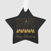 Sparly Gold kerstboom, maan, sterren op zwart Ornament (achterkant)