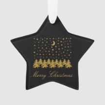 Sparly Gold kerstboom, maan, sterren op zwart