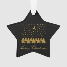 Sparly Gold kerstboom, maan, sterren op zwart Ornament