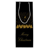 Sparly Gold kerstboom, maan, sterren op zwart Wijn Cadeautas (Achterkant)