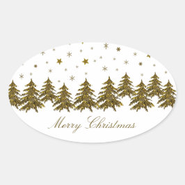 Sparly Gold kerstboom, maan, sterren Ovale Sticker