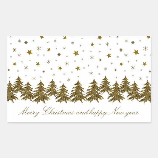 Sparly Gold kerstboom, maan, sterren Rechthoekige Sticker (Voorkant)