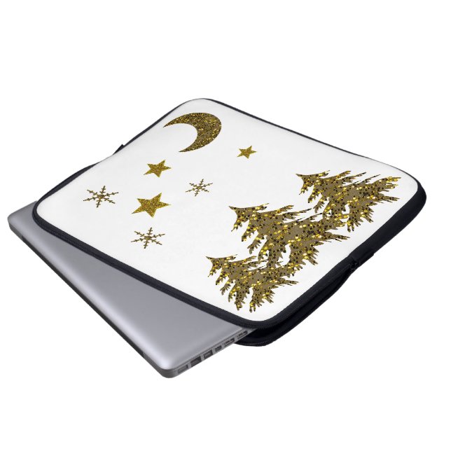 Sparly kerstboom, maan, sterren laptop sleeve (Voorkant onderkant)