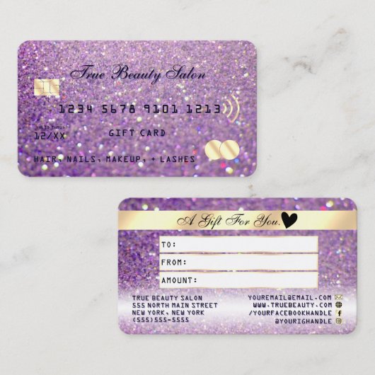Sparly Lila Paars Gold Glitter-creditcard Visitekaartje (Voorkant / Achterkant)