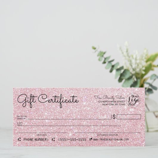 Sparly Roos Gold Glitter Check Cadeaubon (Staand voorkant)