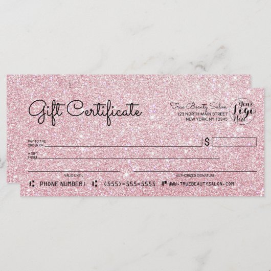 Sparly Roos Gold Glitter Check Cadeaubon (Voorkant / Achterkant)