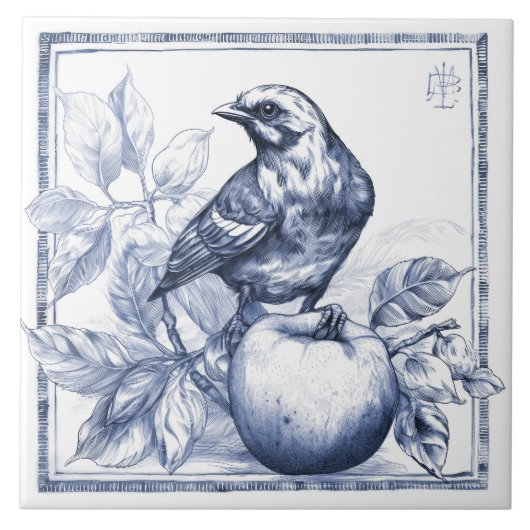 Sparow Apple Art Nouveau Waterverf Decor verwijder Tegeltje (Voorkant)