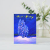 Sparren bomen blauw feestdagenkaart (Staand voorkant)
