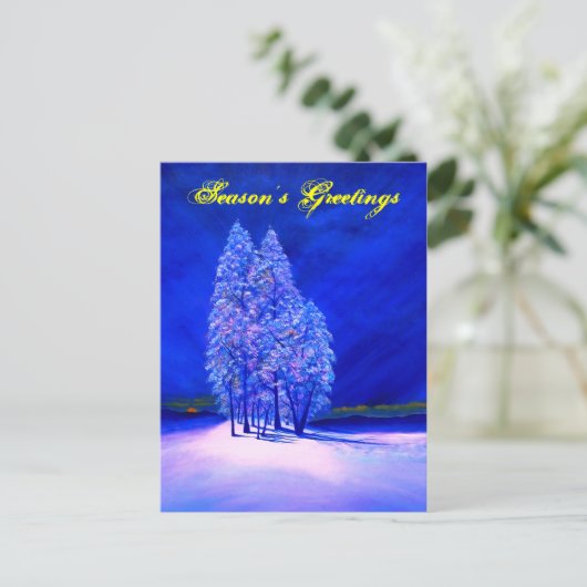 Sparren bomen blauw feestdagenkaart (Staand voorkant)