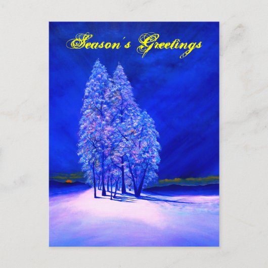 Sparren bomen blauw feestdagenkaart (Voorkant)