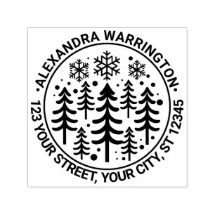 Sparren en Sneeuwvlokken Naam Retouradres #2 Zelfinktende Stempel