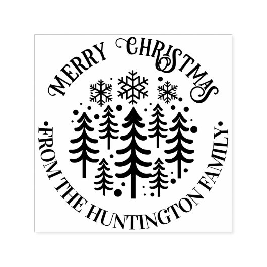 Sparren en Sneeuwvlokken Prettig Kerstmis Naam Zelfinktende Stempel (Design)