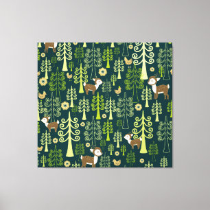  sparrenbomen, hertenmotief. canvas afdruk