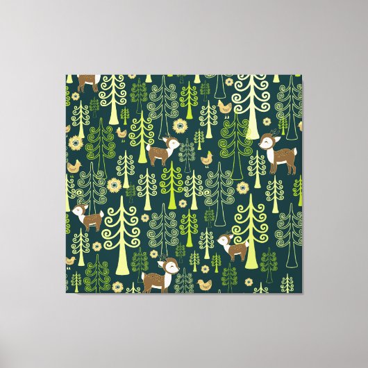  sparrenbomen, hertenmotief. canvas afdruk (Voorkant)