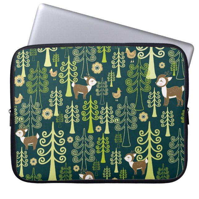  sparrenbomen, hertenmotief. laptop sleeve (Voorkant)