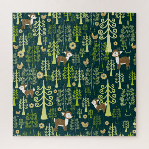 sparrenbomen, hertenmotief. legpuzzel