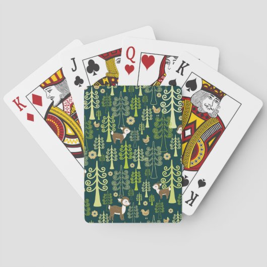 sparrenbomen, hertenmotief. pokerkaarten (Achterkant)